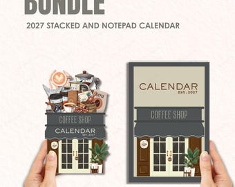 Plantilla de calendario de escritorio para cafetería 2027, con temática de barista (para uso comercial)