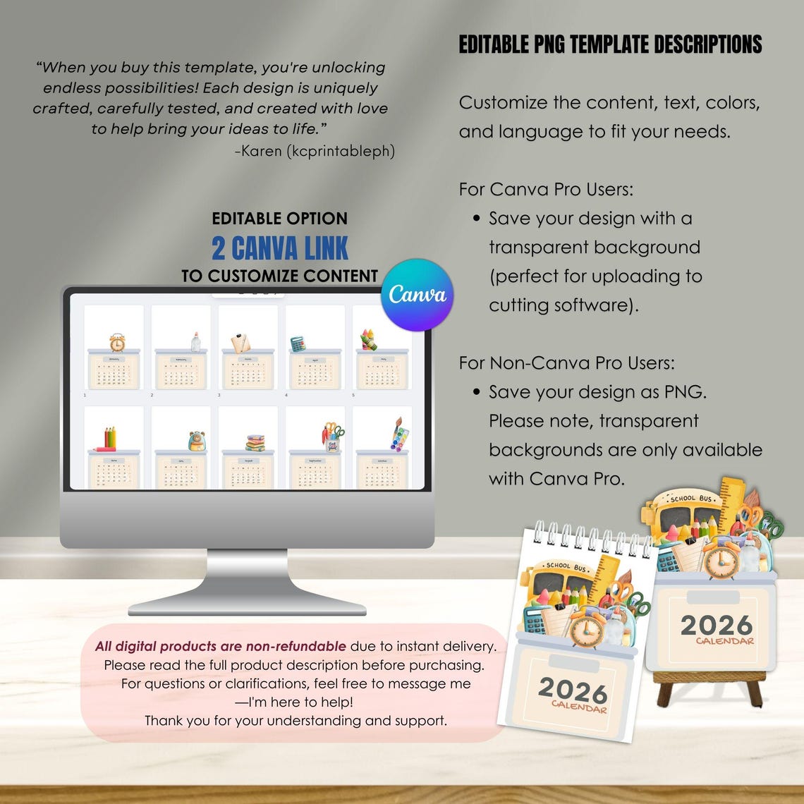 2026 Academic Stackable Desk Printable Calendar - Etsy