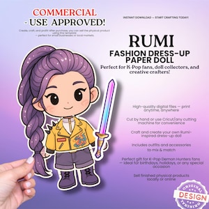 RUMI K-Pop Paper Doll Printable Cute Chibi Cut-Out Doll with Outfits | DIY Digital Download Pdf, Jpg, PNG | Instant Download for Kids & Fans