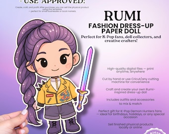 Chibi Paperdoll Printable – Kawaii Dress Up Rumi Doll PDF, Mix & Match Outfit, Digital Download