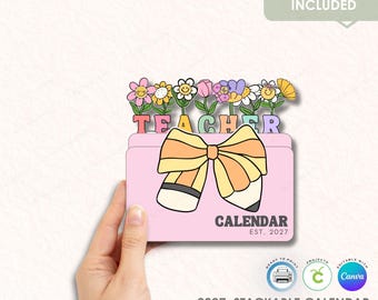 Teacher Appreciation 2027 Stackable Calendar, Floral Notepad Template (Digital Download)