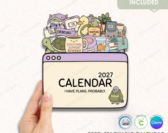 Calendario de escritorio apilable para TDAH 2027, calendario para TDAH imprimible, plantilla de calendario para Cricut, editable en Canva, regalo para personas con TDAH, uso comercial.