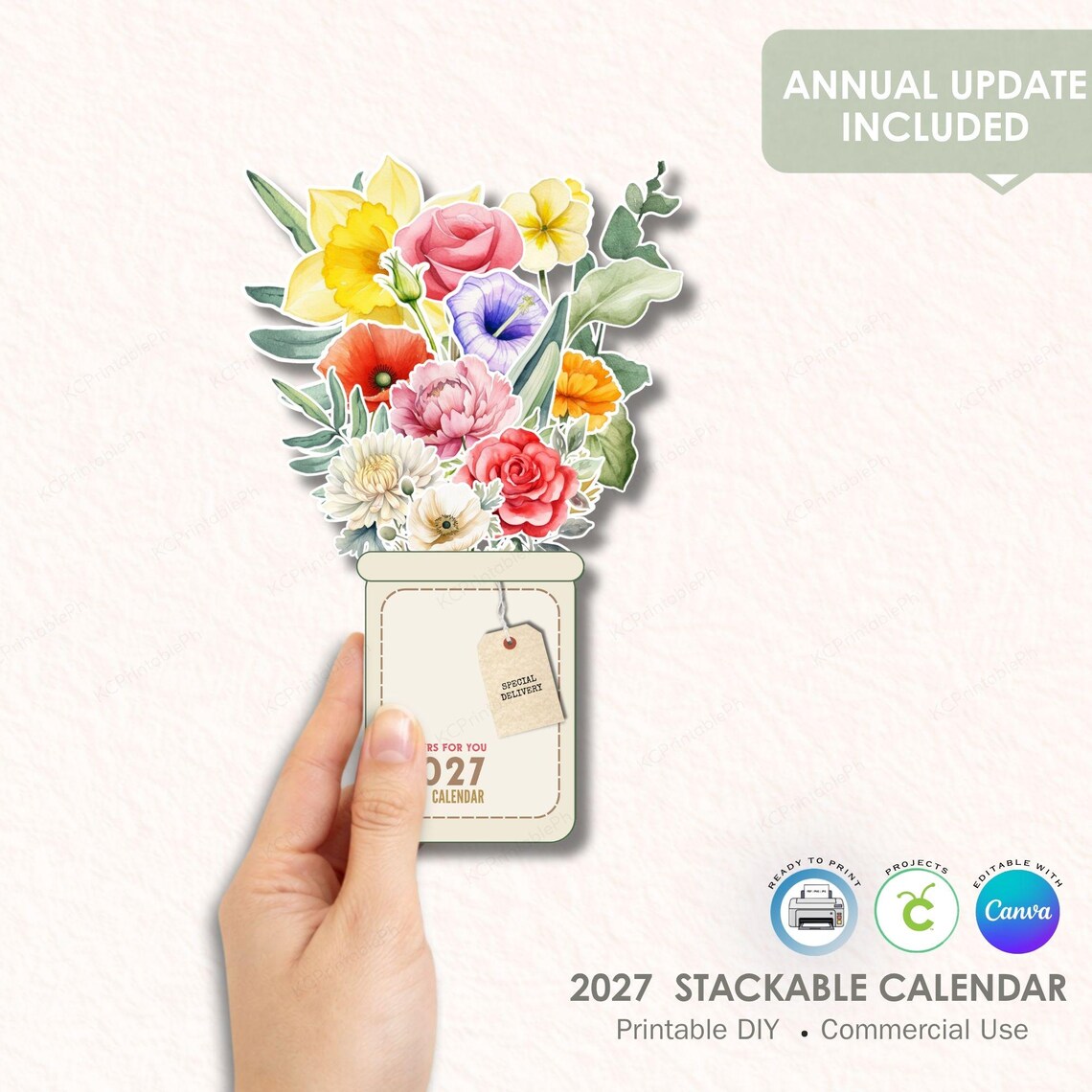 Floral Bouquet Stackable Calendar 2027 | Printable DIY Notepad ...