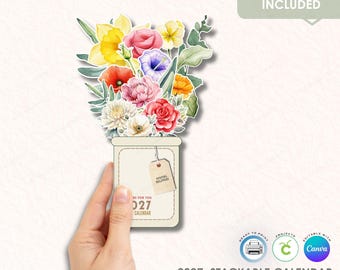 Calendario apilable con diseño de ramo floral 2027 / Bloc de notas imprimible para manualidades (uso comercial)
