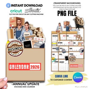 Local Business Owner Stackable Desk Calendar | Digital Download | PDF, PNG, JPG | Editable Canva Template | Cricut Cut File | Commercial Use