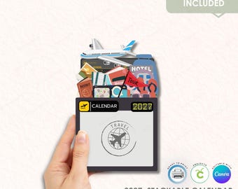2027 Travel Stackable Desk Calendar, Notepad Template, Cricut Cut File (Digital Download)