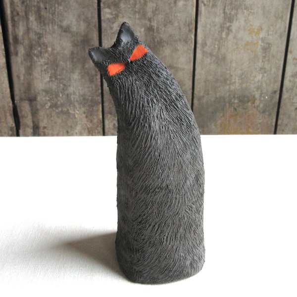 Questioning Cat. 6" Handmade Ceramic Black Cat Figurine, Sculpture, Black Cat Pottery Figurine, Ceramic Cat Art, Sculpture, Cat Lover Gift