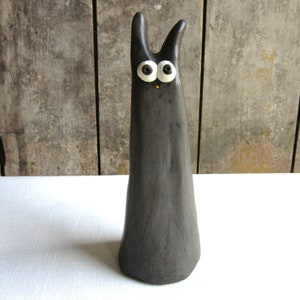Anxious Rabbit Figurine, 6-3/4 Handmade Ceramic Bunny Art, Funny Silly Rabbit Figurine, Bunny Lover Gift Primitive Pottery Animal Sculpture image 1
