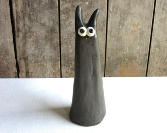 Anxious Rabbit Figurine, 6-3/4" Handmade Ceramic Bunny Art, Funny Silly Rabbit Figurine, Bunny Lover Gift Primitive Pottery Animal Sculpture