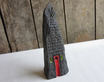 Apocalyptic Ceramic 6" Skyscraper Figurine, Dystopian Building, City, Tiny Houses, Futuristic Abandoned Ceramic Sci Fi Sculpture, Art Deco