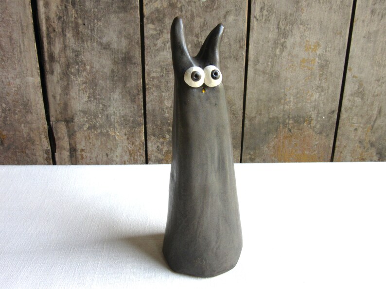 Anxious Rabbit Figurine, 6-3/4 Handmade Ceramic Bunny Art, Funny Silly Rabbit Figurine, Bunny Lover Gift Primitive Pottery Animal Sculpture image 5