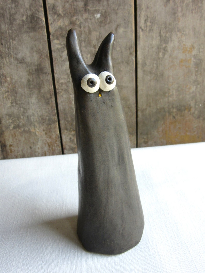 Anxious Rabbit Figurine, 6-3/4 Handmade Ceramic Bunny Art, Funny Silly Rabbit Figurine, Bunny Lover Gift Primitive Pottery Animal Sculpture image 3