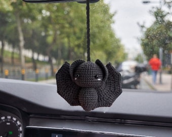 Cute Bat Car Accessories for Halloween, Halloween Crochet Rearview Mirror Decoration, Car interior Charm, Handmade Gift for Woman or Man