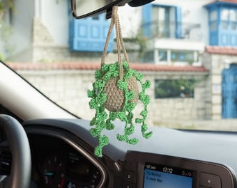 Personalized Plant Car Hanging, Crochet Plant Car Accessories, Custom Name with Crochet Plant Car Decor, Gift Plant for Driver's License