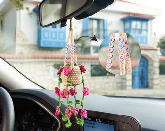 Personalized Plant Car Hanging For Women • Cute Crochet Flower Car Accessories • Car Accessories Interior • Custom Plant Lover Gift Idea