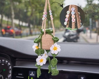 Personalized Crochet Daisy Car Gift For Women • Cute Crochet Car Accessories • Car Mirror Hanging Accessories • Plant Lover Gift Idea