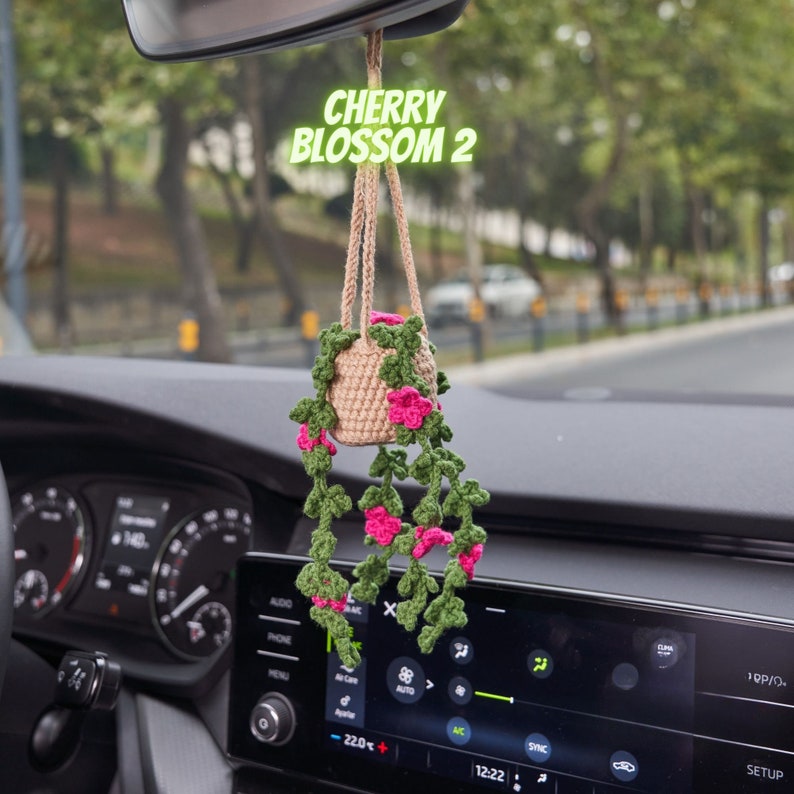 Personalized Plant Car Hanging Accessories, Cute Crochet Flower Car Ornament, Custom Gift Idea for Succulent Plant Lovers image 3