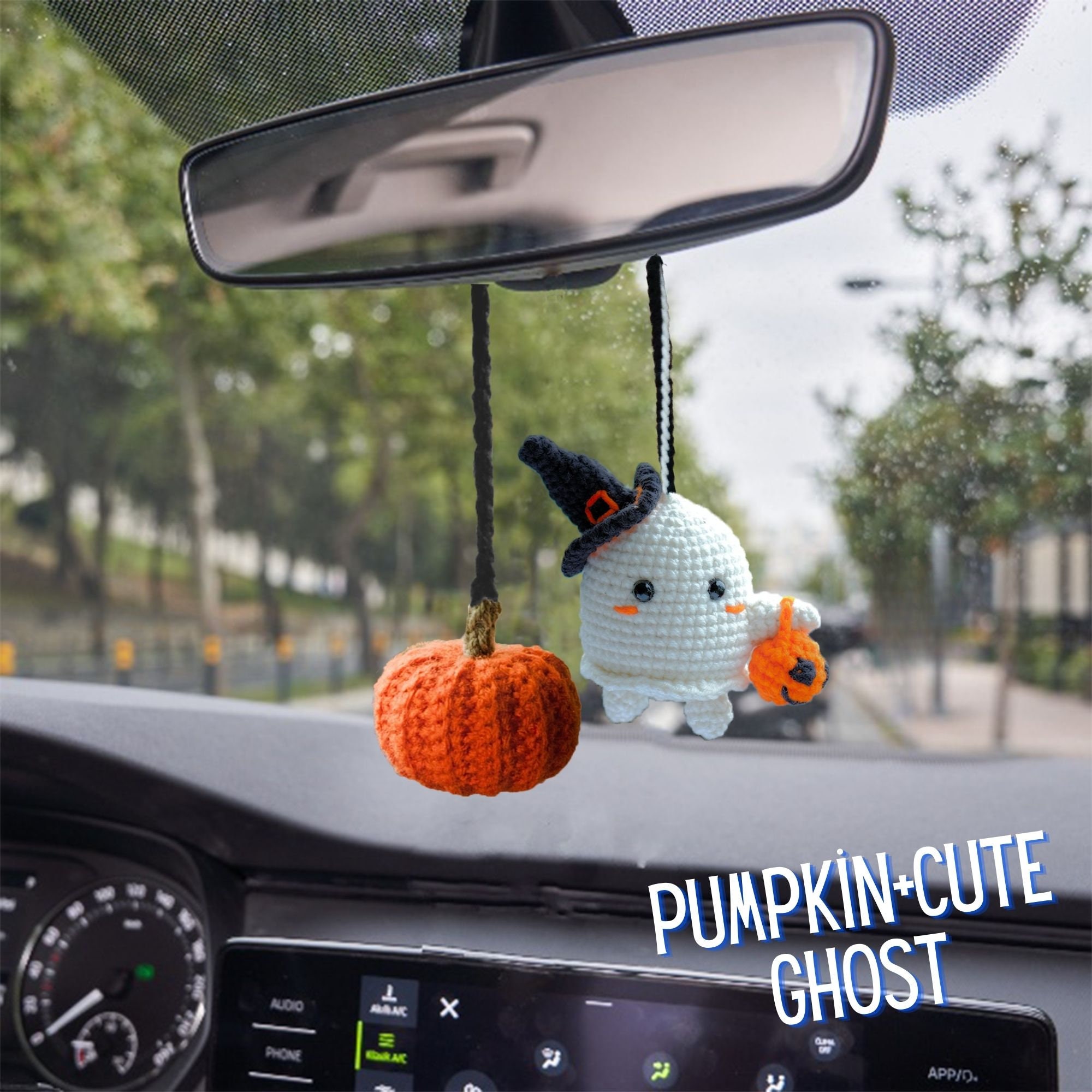 Crochet Pumpkin Car Mirror Hanger: Halloween Car Charm - Etsy