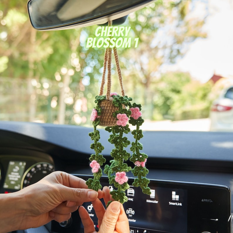 Personalized Plant Car Hanging Accessories, Cute Crochet Flower Car Ornament, Custom Gift Idea for Succulent Plant Lovers image 2