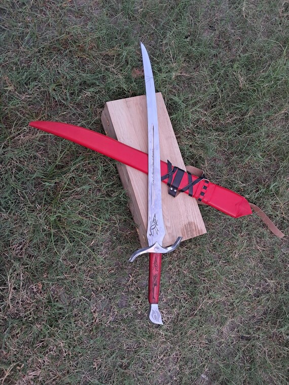 Hand made Red sword, Viking Buster Sword, Hand Forged Sword with Engraving and Scabbard. Gift for men.