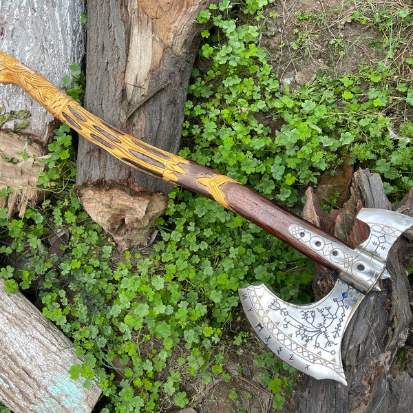 Hand forged Fully operational leviathan God of war Axe, Ragnar God of war, Kratos Viking Bearded axe, Norse Axe, Celtic Axe, Gift for men