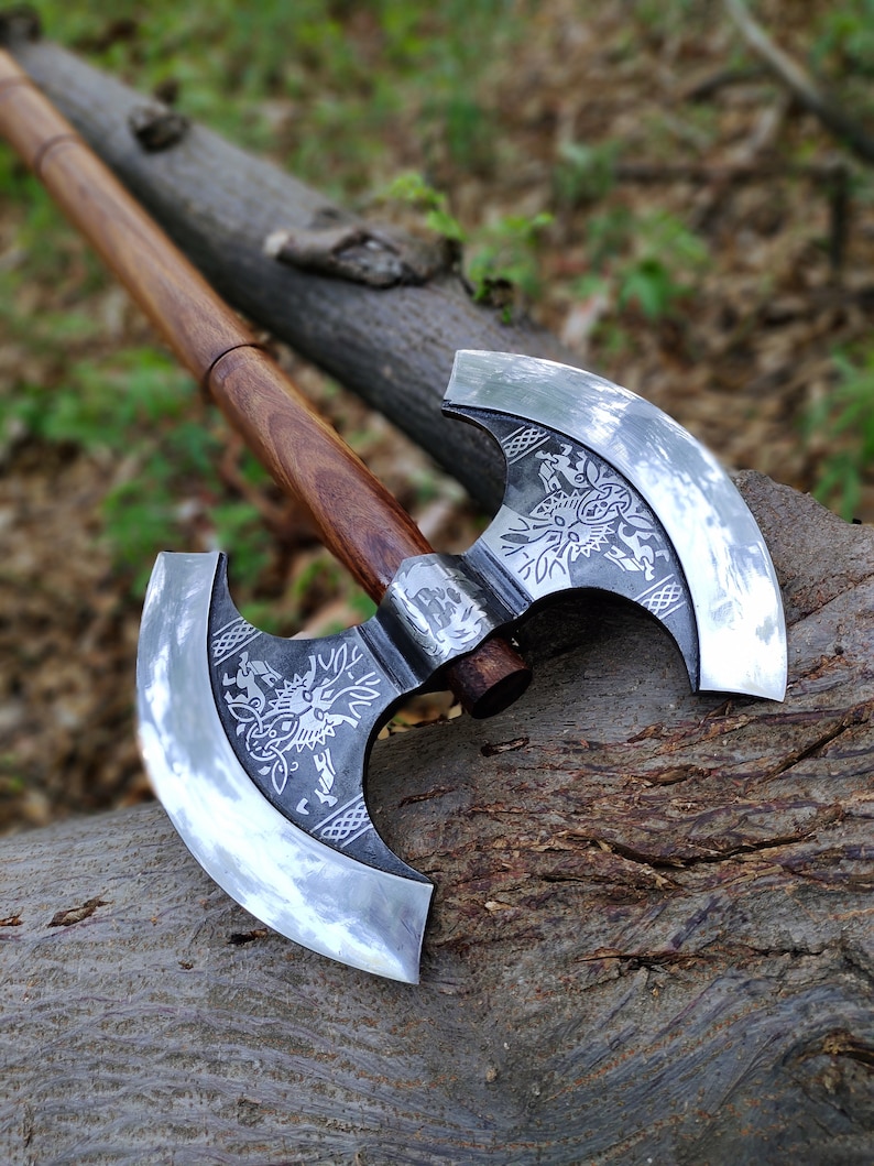 Hand Forged Double Headed Bearded Axe, Viking Throwing Axe, Two Handed ...