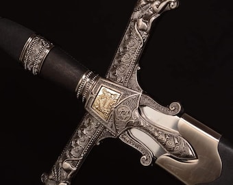 King Solomon Sword from the Middle Ages, Full Metal, Stainless Steel, Knight's Sword with Scabbard. Gift for men