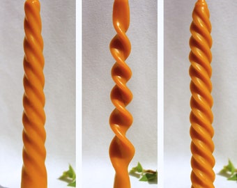 100% Beeswax Spiral Taper Candles, Dinner Table Decor, Mustard Twisted Pillar Candle, Molded Dainty Honeycomb, Candle for Wedding Decoration