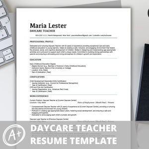 Modelos de Currículo para PROFESSOR DE CRECHE | 1-3 páginas Páginas Mac Microsoft Word Google Docs | Profissional Moderno Fácil de Editar | Carta de apresentação gratuita