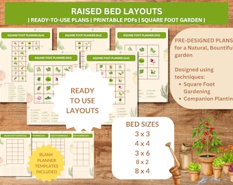 Premade gardening plans, Square Foot Garden Plans: Raised Bed Layouts & Companion Planting (PDF)