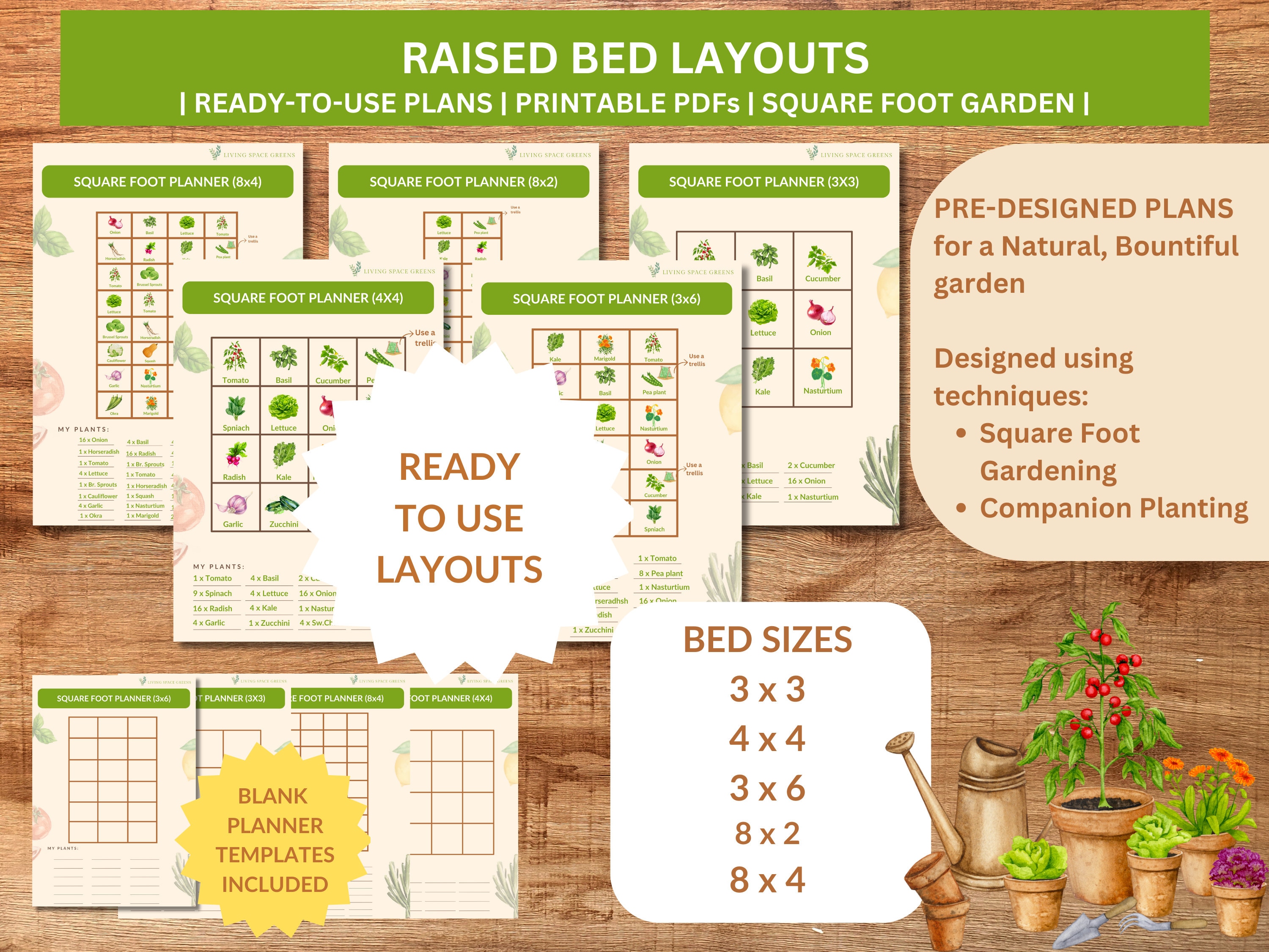 Premade Gardening Plans, Square Foot Garden Plans: Raised Bed Layouts \u0026  Companion Planting (PDF) - Etsy, image size:3000x2250