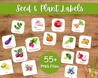 Printable Garden Plant Labels: 60 PNG Files (Digital Download)