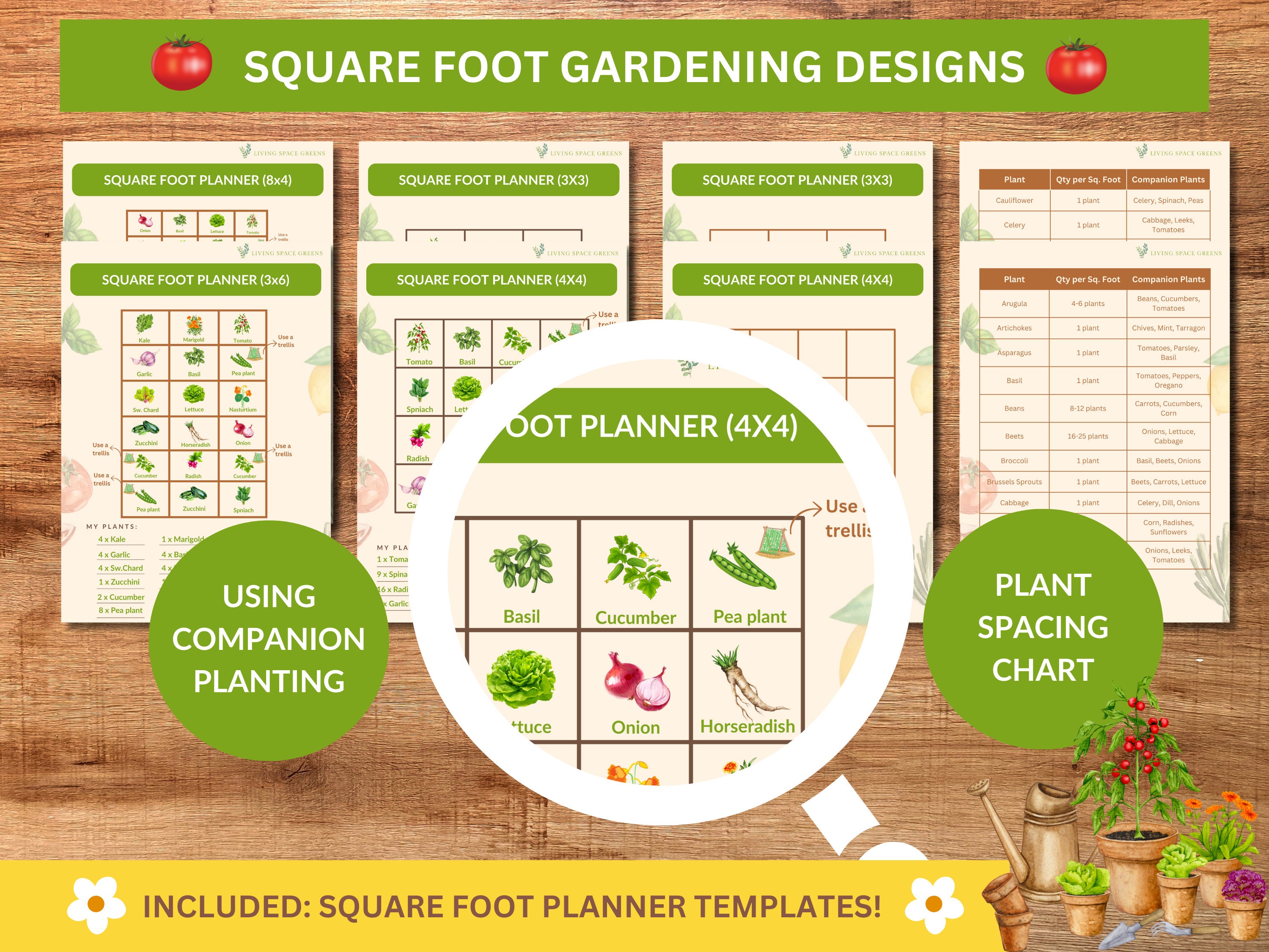 Premade Gardening Plans, Square Foot Garden Planner: Companion Planting  Designs (digital Download) - Etsy Israel, image size:3000x2250