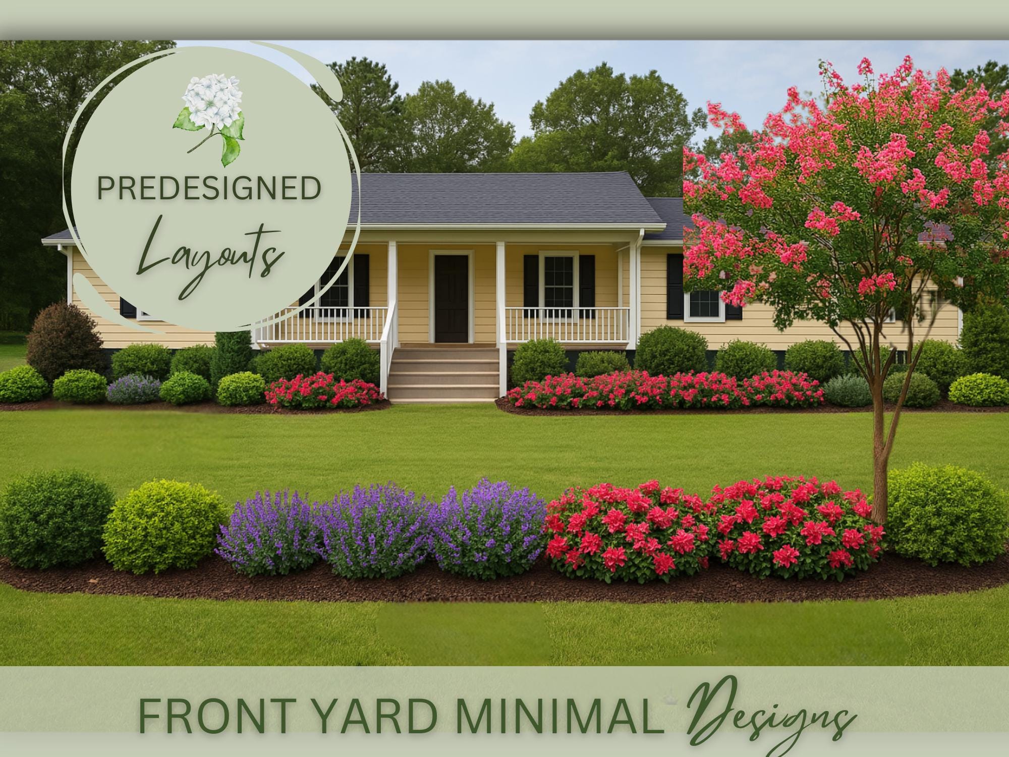 Zone 8 Front Yard Landscape Design: Full Sun, Low Maintenance