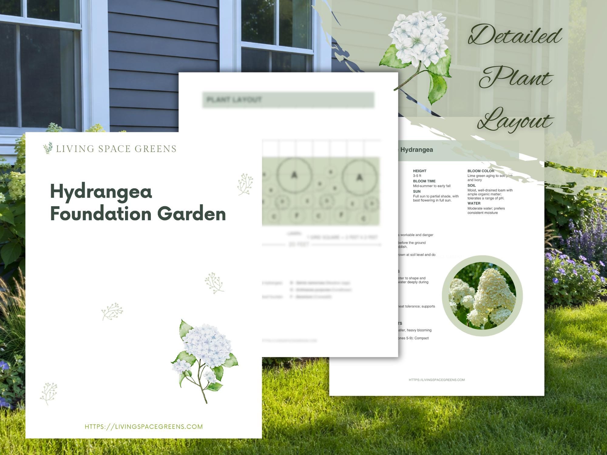 Hydrangea Garden Design Plan: Full Sun Front Yard Landscape Design ...