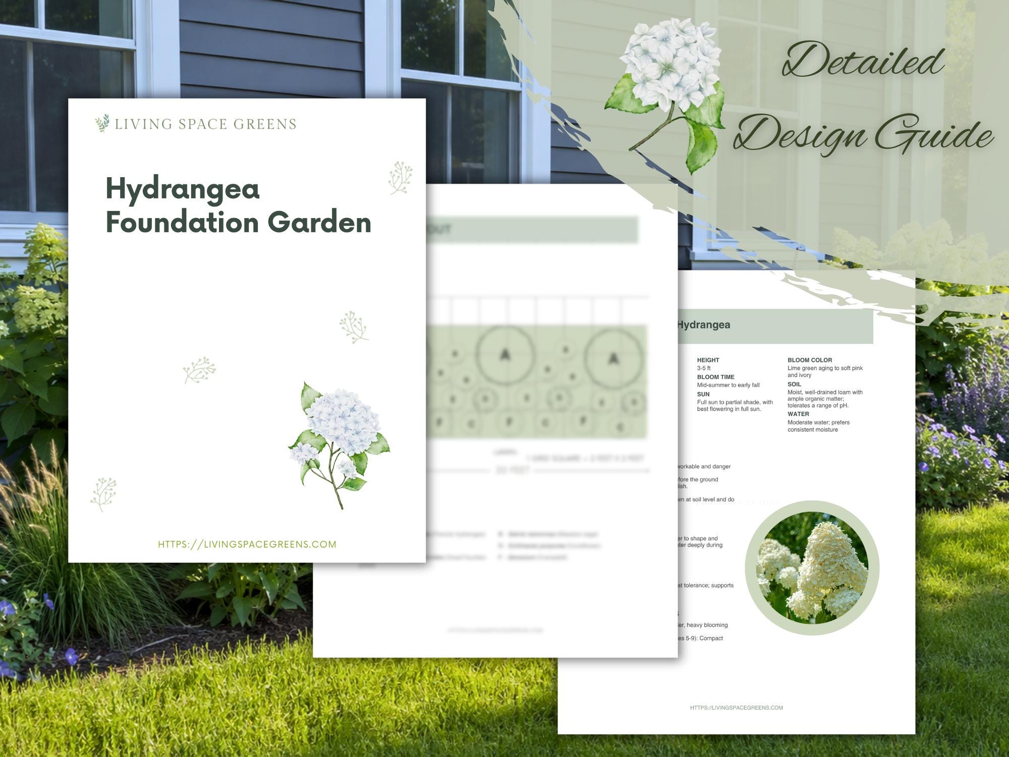 Hydrangea Garden Design Plan: Full Sun Front Yard Landscape Design ...