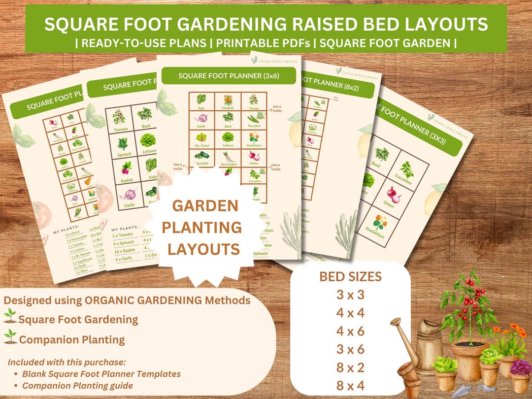 Premade Gardening Plans, Square Foot Garden Planner: Raised Bed Layouts,  Companion Planting (PDF) - Etsy, image size:1080x810