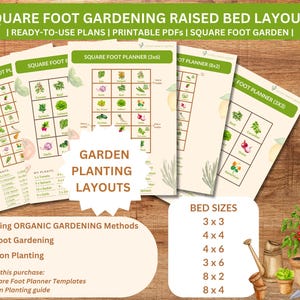 Premade gardening plans, Square Foot Garden Planner: Raised Bed Layouts, Companion Planting (PDF)
