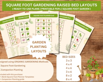 Premade gardening plans, Square Foot Garden Planner: Raised Bed Layouts, Companion Planting (PDF)