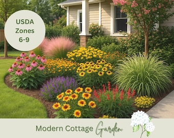 Projeto de paisagismo para jardim estilo casa de campo: pleno sol, ideal para polinizadores (zonas 6-9) (Download digital)