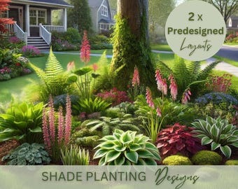 Plano de projeto de jardim sombreado: Zonas 4-8, projeto paisagístico pré-planejado (download digital)