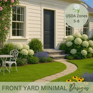 Premade front yard landscape design perennial pollinator garden design cottage garden curb appeal hydrangea garden zone 5 6 7 8 landscape