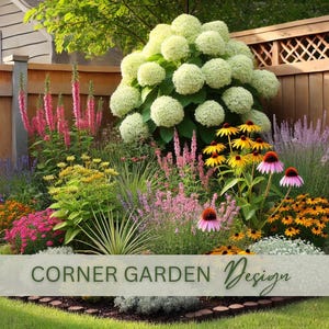 Premade Fence Corner Garden Hydrangea Landscape Design: (Zones 4-8, Digital Download)