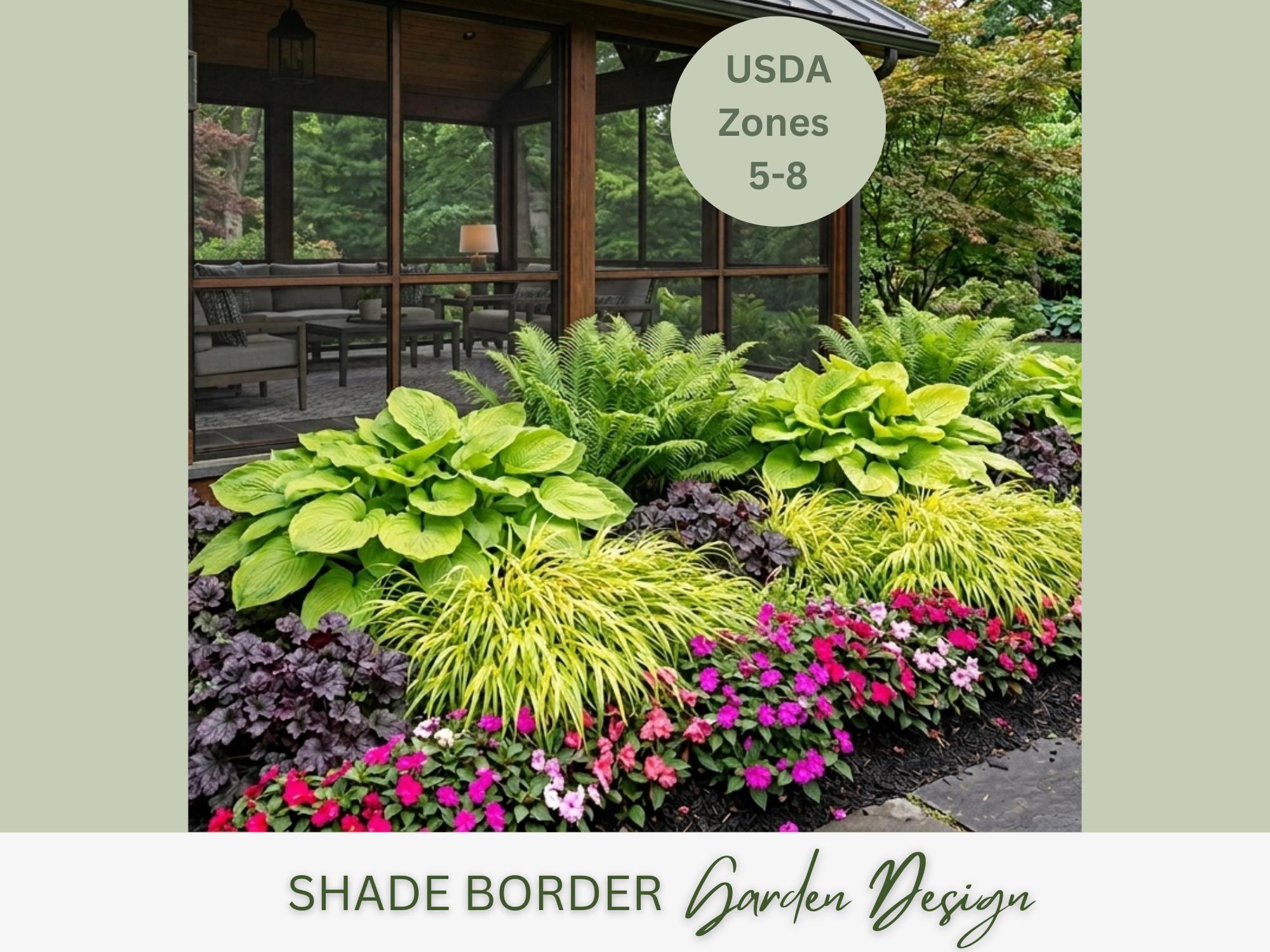 Shade Garden Design Plan: Zones 5-8, Modern Landscape Border (digital