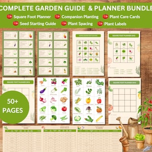 Paquete completo de jardinería orgánica, inicio de semillas, espaciado de plantas, planificación de jardines elevados, jardinería en pies cuadrados, siembra complementaria, cuidado de plantas vegetales