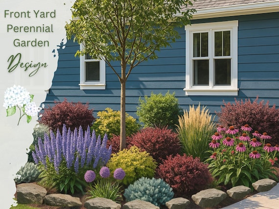 Front Yard Landscape Design Plan: Full Sun Eco-friendly Perennial Garden Design Plan (Zones 4-6) (Digital Download)