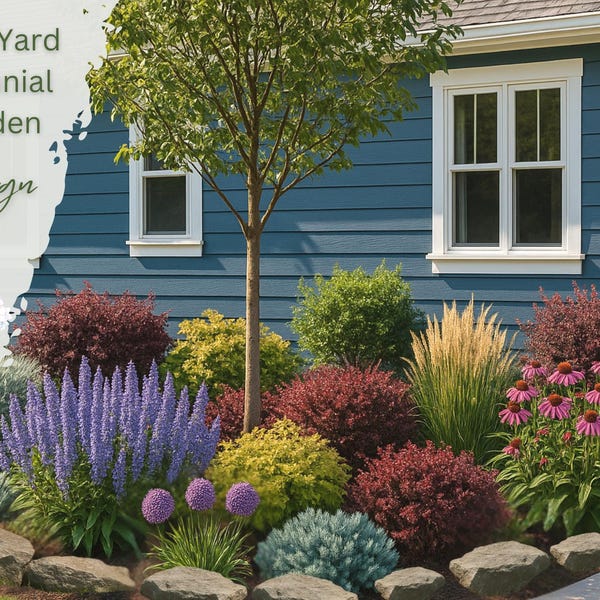 Front Yard Landscape Design: Full Sun Perennial Garden Design Plan (Zones 4-6) (Digital Download)