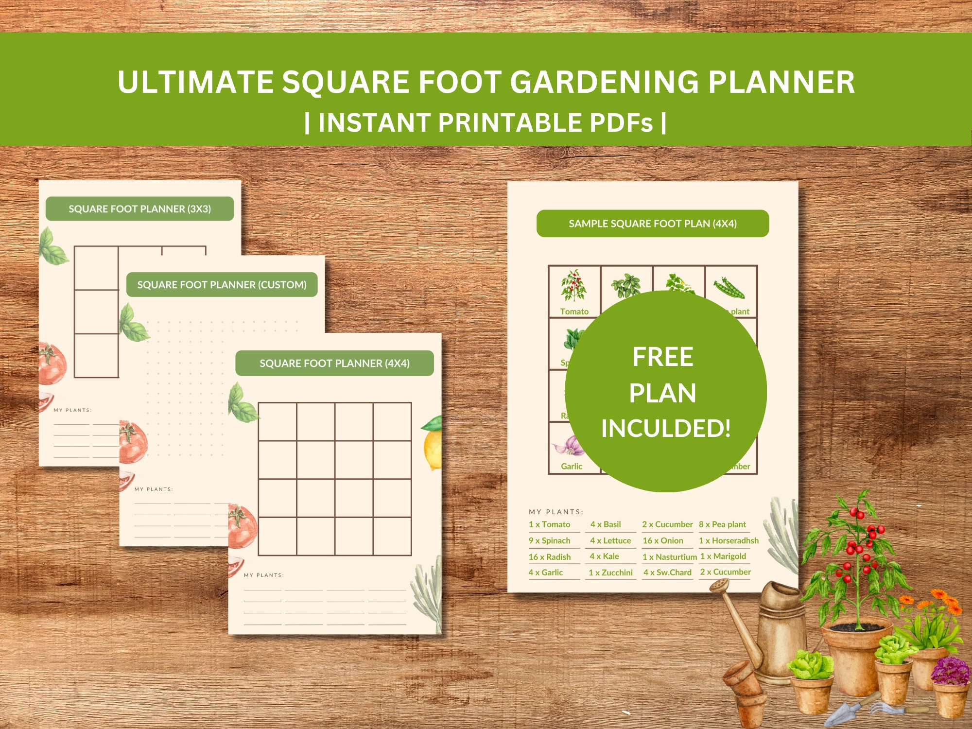 Raised Garden Bed Plans, Printable Square Foot Garden Layout, Printable ...