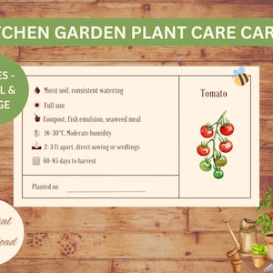 Kaarten voor plantenverzorging, plantenlabels, afdrukbare tag met instructies voor plantenverzorging, planttags, plantenplanner, vooraf geschreven, tuinieren, biologische groenten
