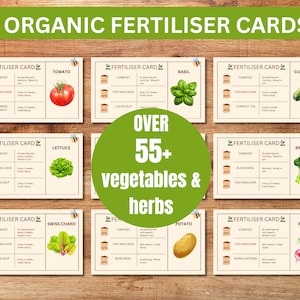 Tarjetas de fertilizantes Verduras y hierbas / Jardinería orgánica / Guía de nutrientes para plantas / Planificación de jardines / Cuidado de plantas vegetales